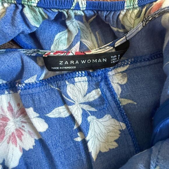 Zara Blue Floral Spaghetti Strap Button Front Ruffle Detail Maxi Dress - s - Picture 12 of 12